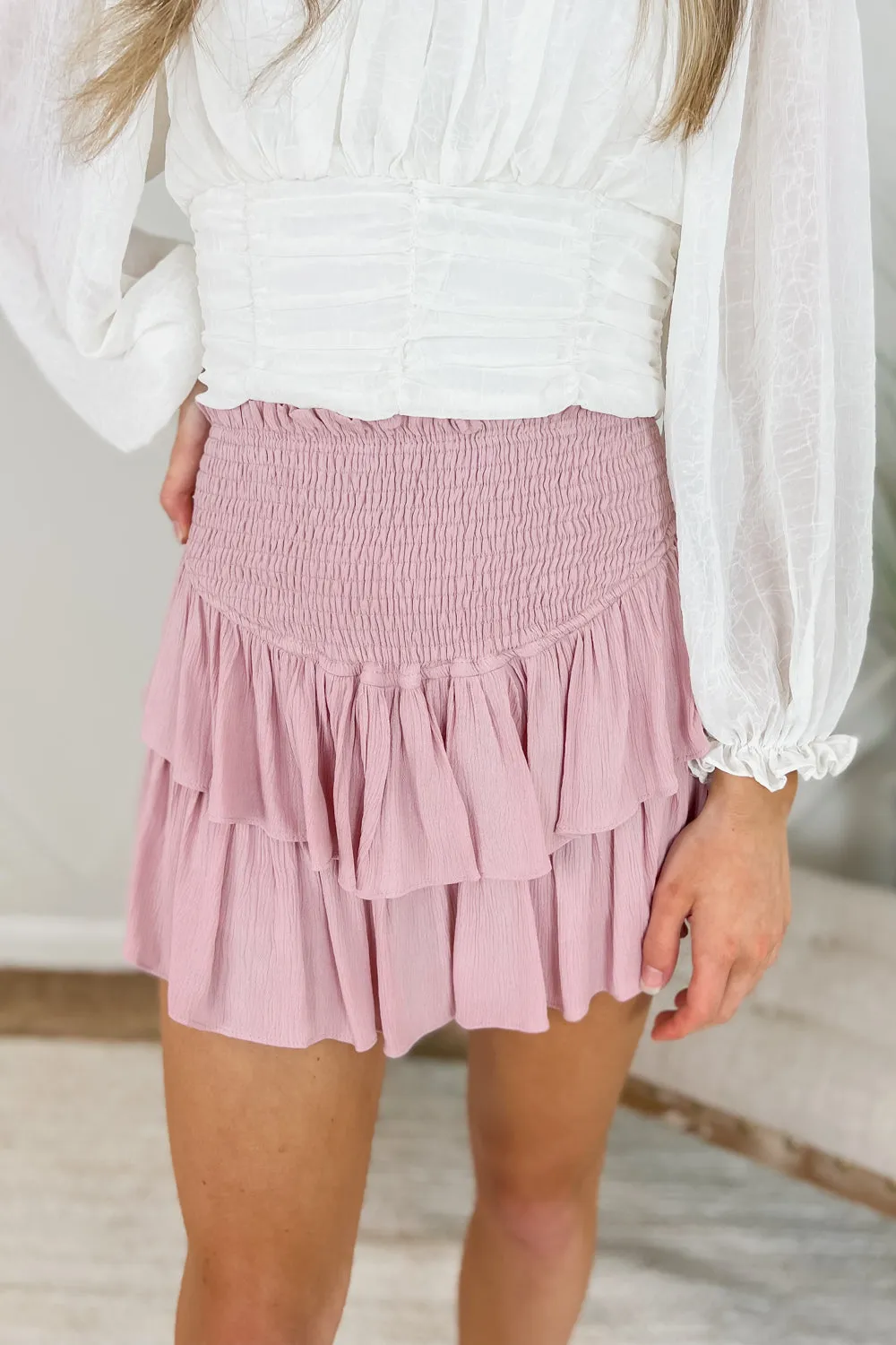 Bailey Ruffle Tiered Mini Skort - Dusty Pink