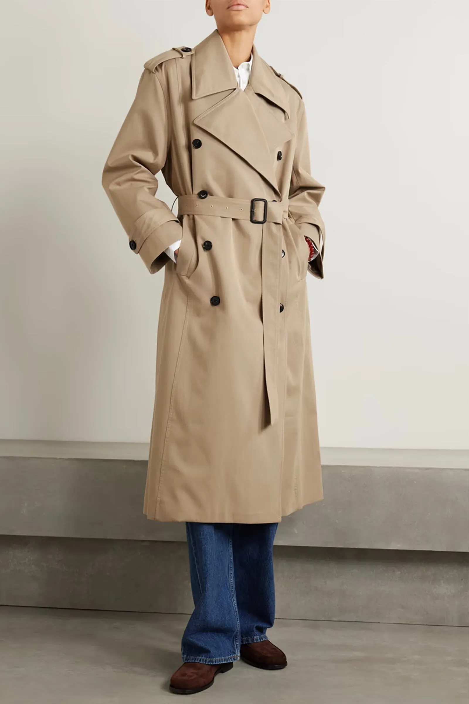 Belted Double-breasted Cotton-blend Twill Trench Coat