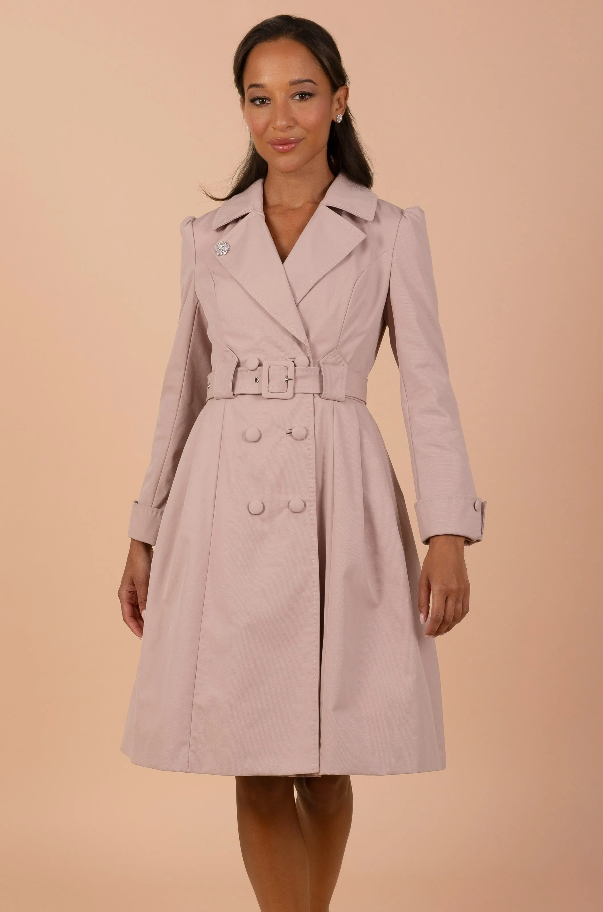 'Bergman' Cotton Gaberdine Dress Trench Coat in Polverosa Rosa