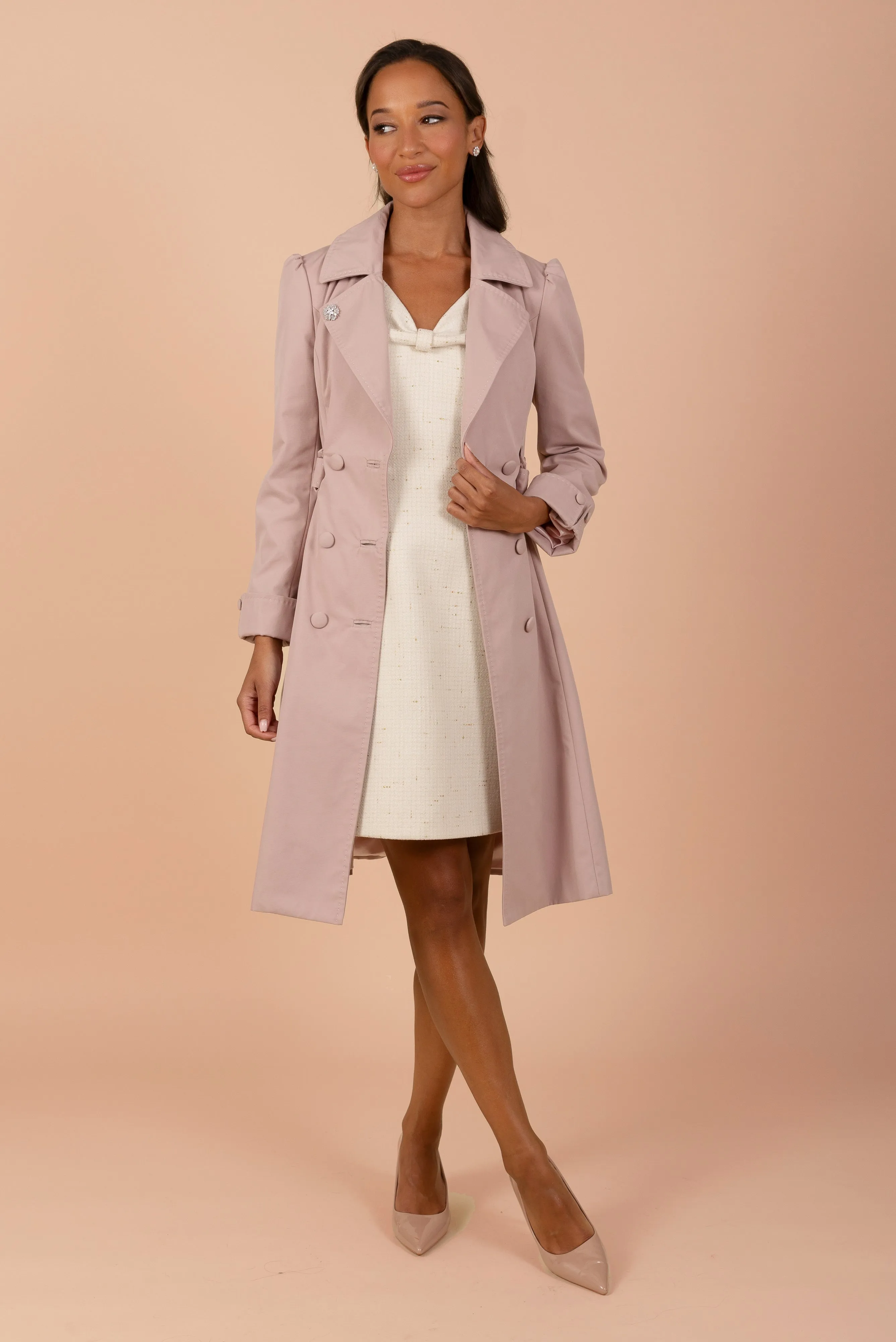 'Bergman' Cotton Gaberdine Dress Trench Coat in Polverosa Rosa