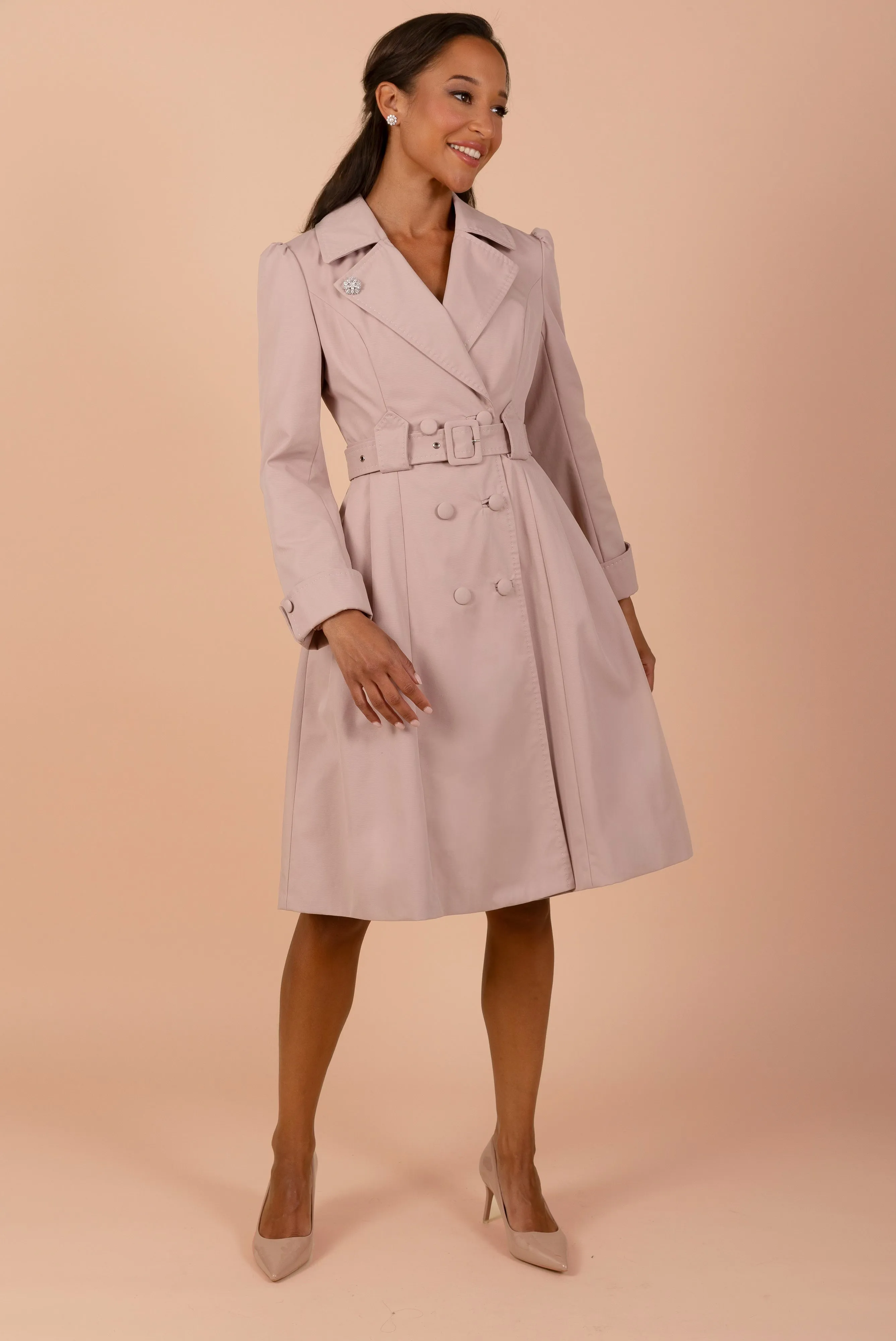 'Bergman' Cotton Gaberdine Dress Trench Coat in Polverosa Rosa