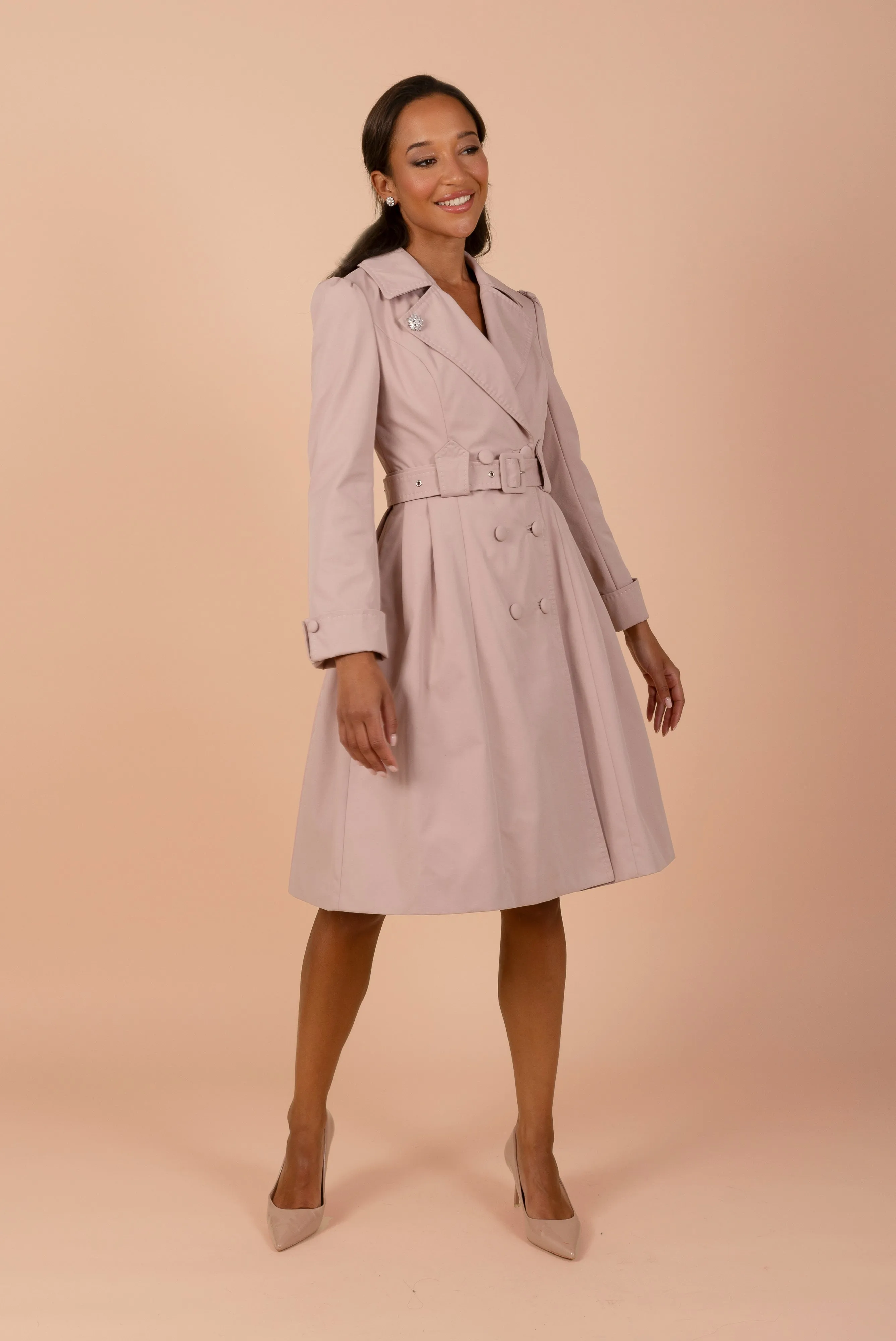 'Bergman' Cotton Gaberdine Dress Trench Coat in Polverosa Rosa