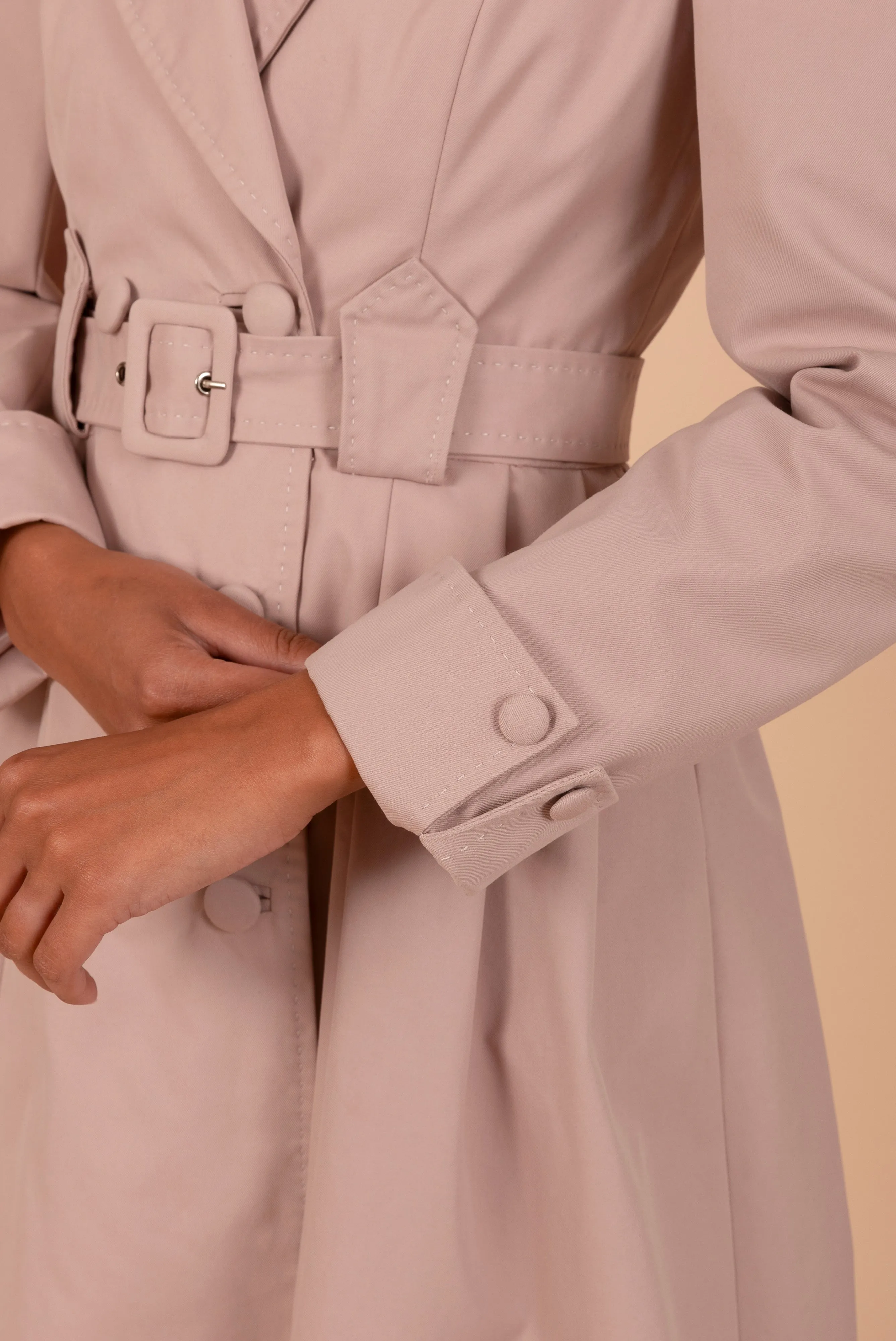 'Bergman' Cotton Gaberdine Dress Trench Coat in Polverosa Rosa