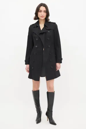 Black Double Breasted Belted Midi Trench Coat