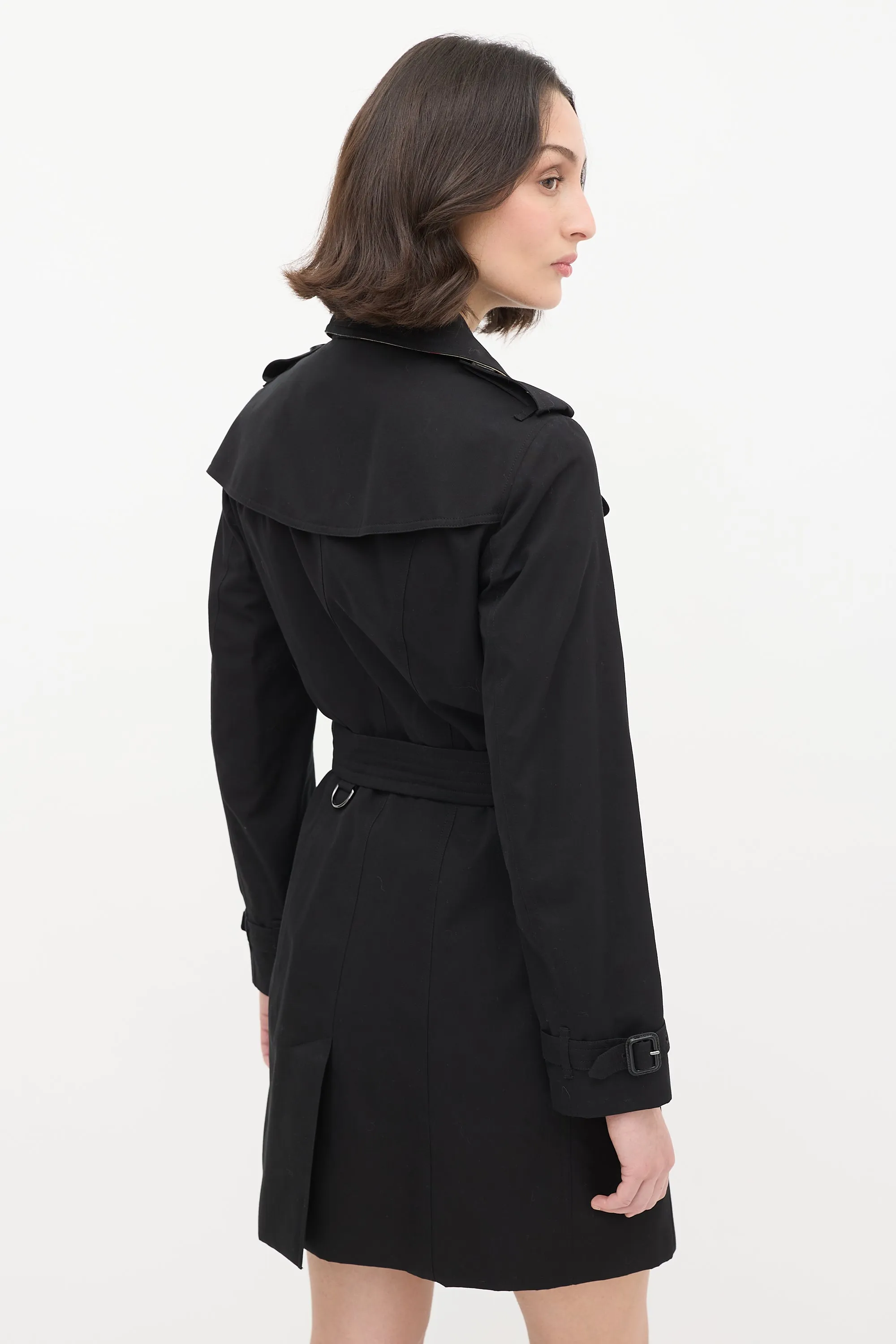 Black Double Breasted Belted Midi Trench Coat