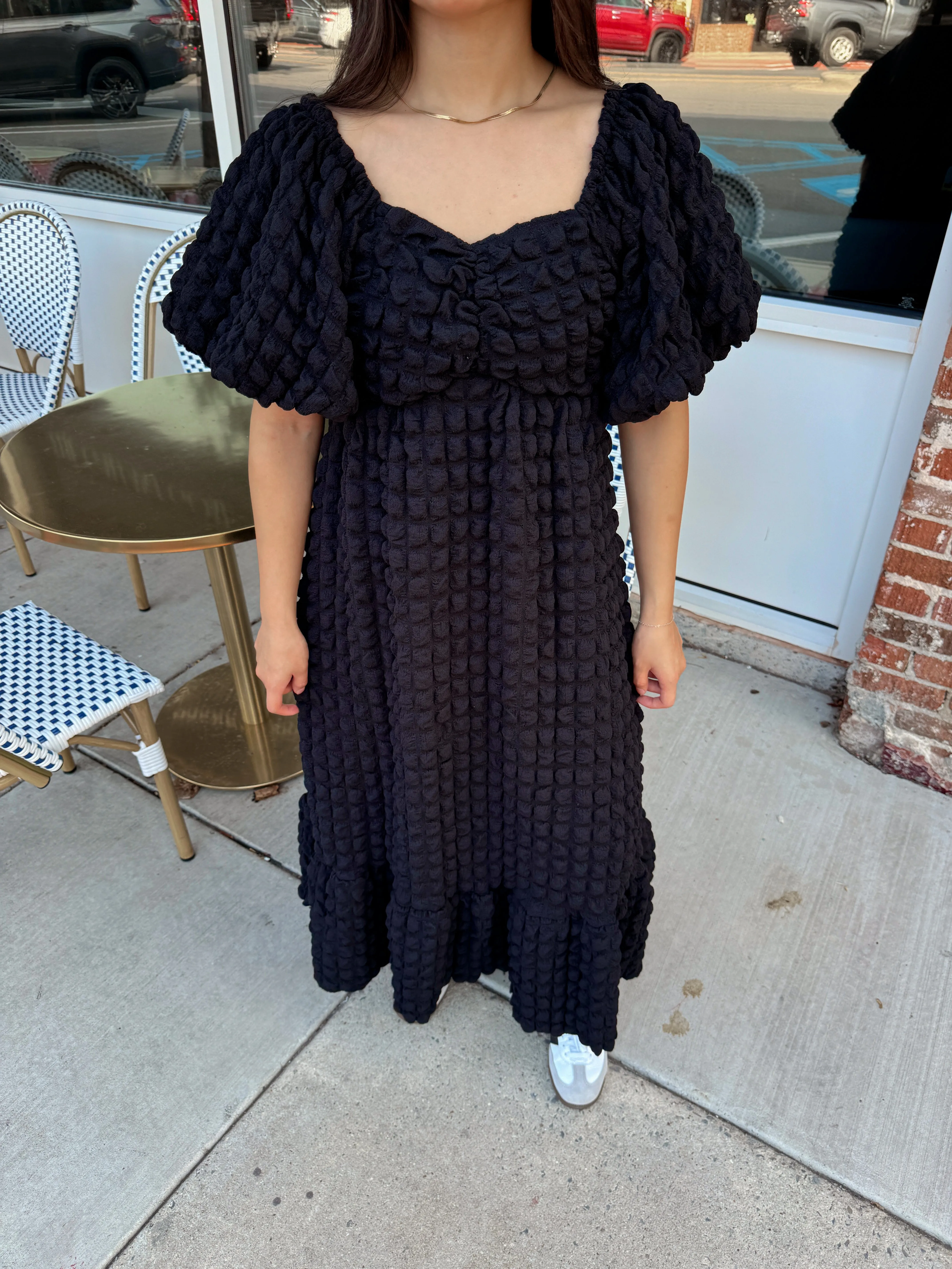 Black Puff Midi Dress