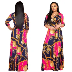 Blake Multi-Print Maxi Dress for Women Floral Maxi Dress Flowy 3/4 Sleeve with Belt