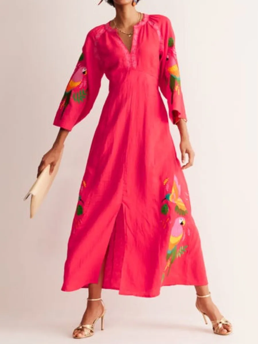 Breathable Linen Embroidered Dress