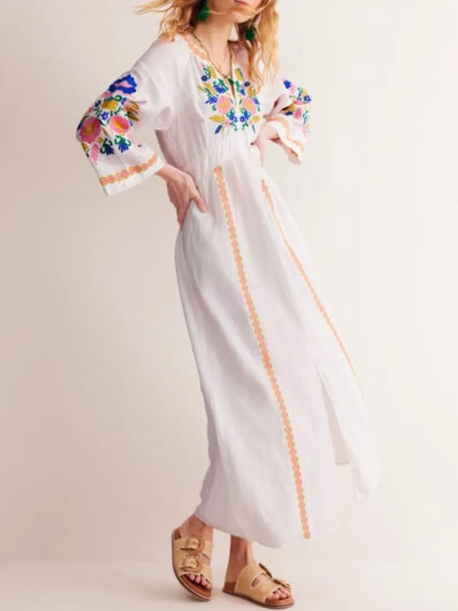 Breathable Linen Embroidered Dress