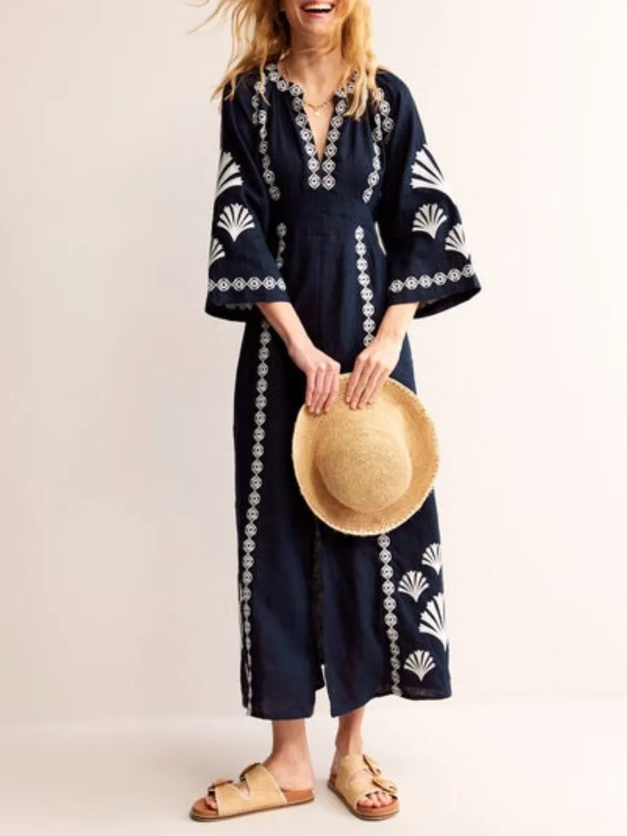 Breathable Linen Embroidered Dress