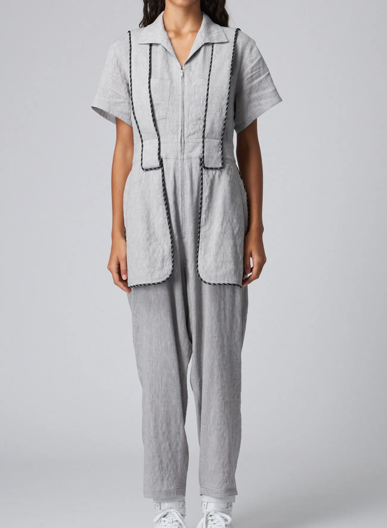BREATHABLE LINEN/RAYON JUMPSUIT WITH MULTIPLE POCKETS