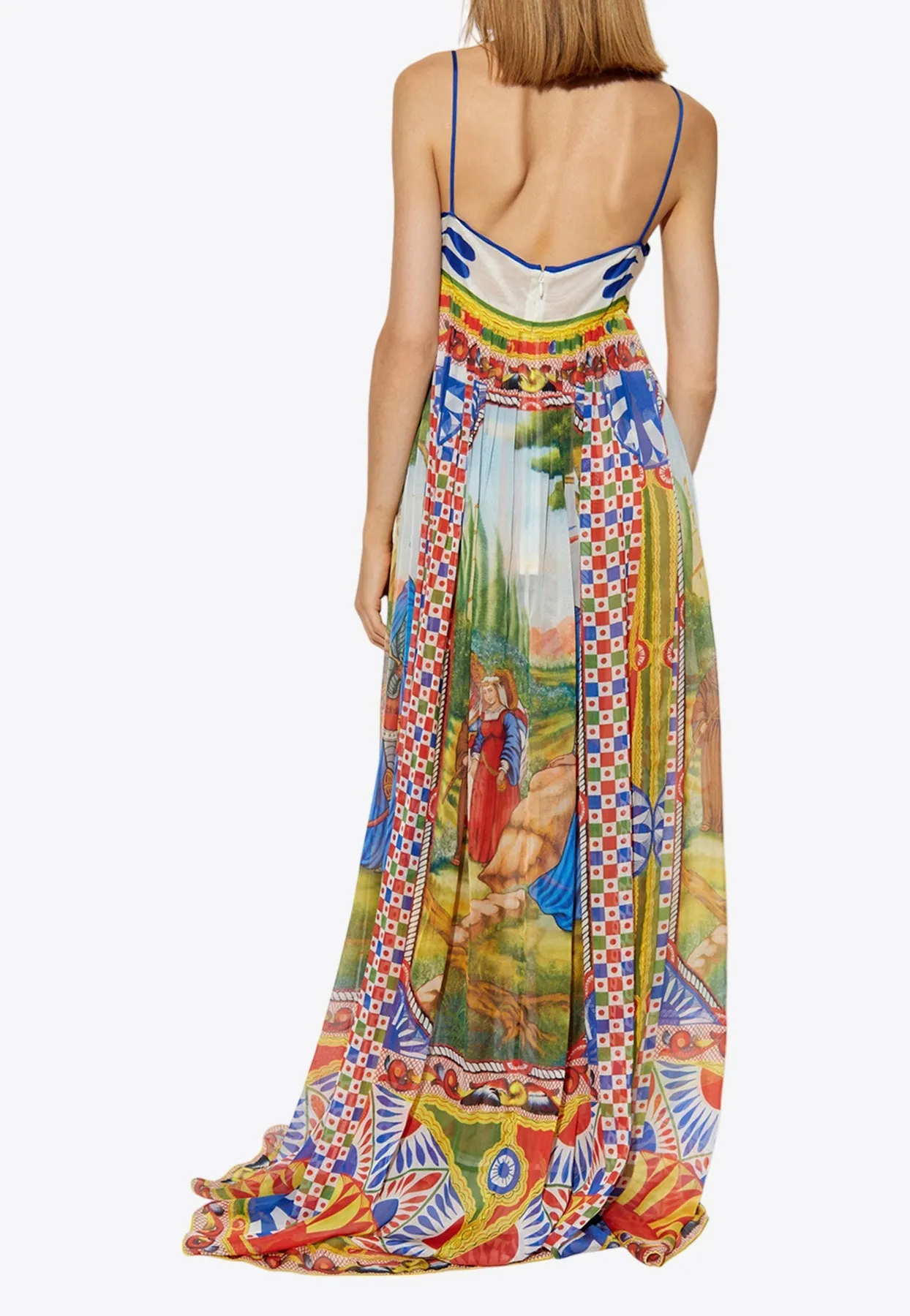 Carretto Pattern Silk Maxi Dress