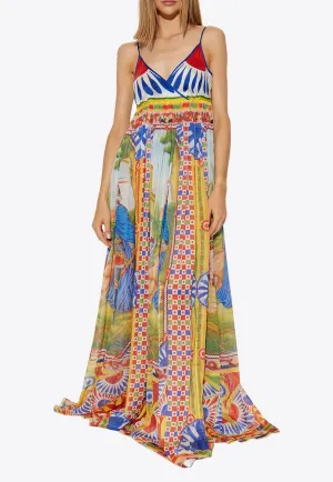 Carretto Pattern Silk Maxi Dress