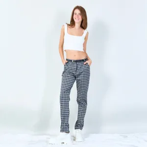 Checkered tapered pants with belt wholesale