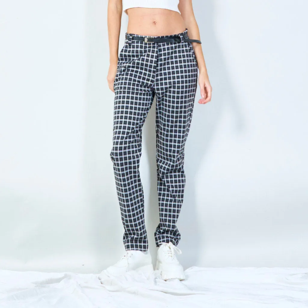 Checkered tapered pants with belt wholesale