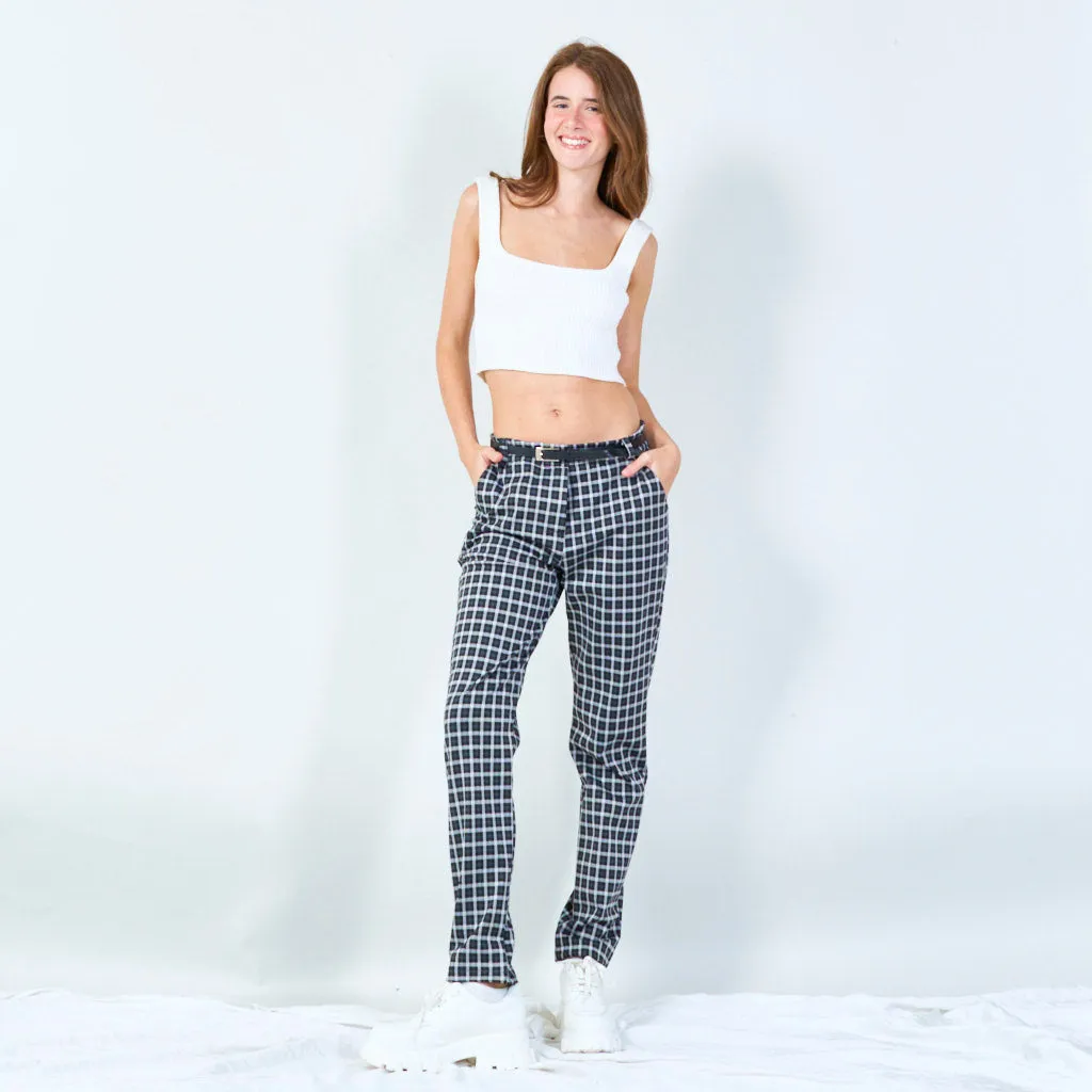 Checkered tapered pants with belt wholesale