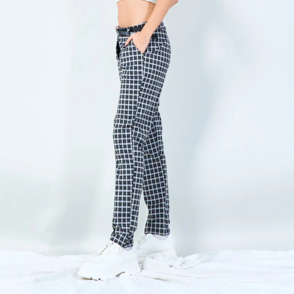 Checkered tapered pants with belt wholesale