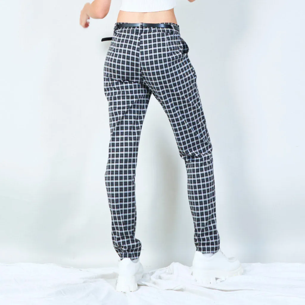 Checkered tapered pants with belt wholesale