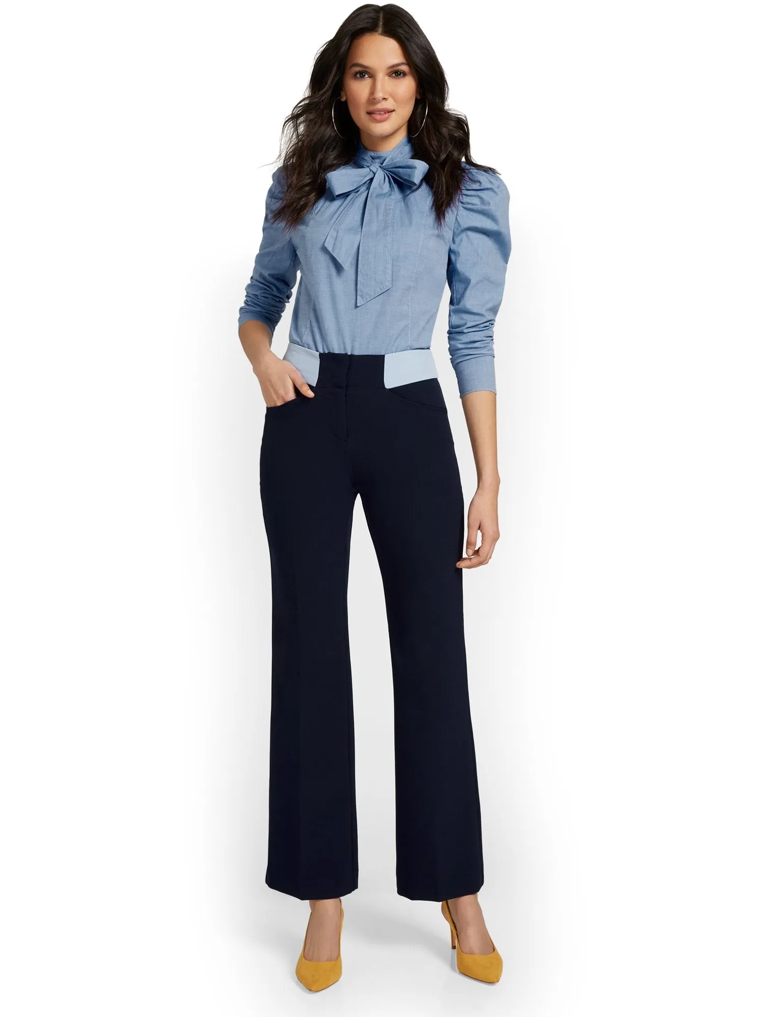 Colorblock-Waist Wide-Leg Pant