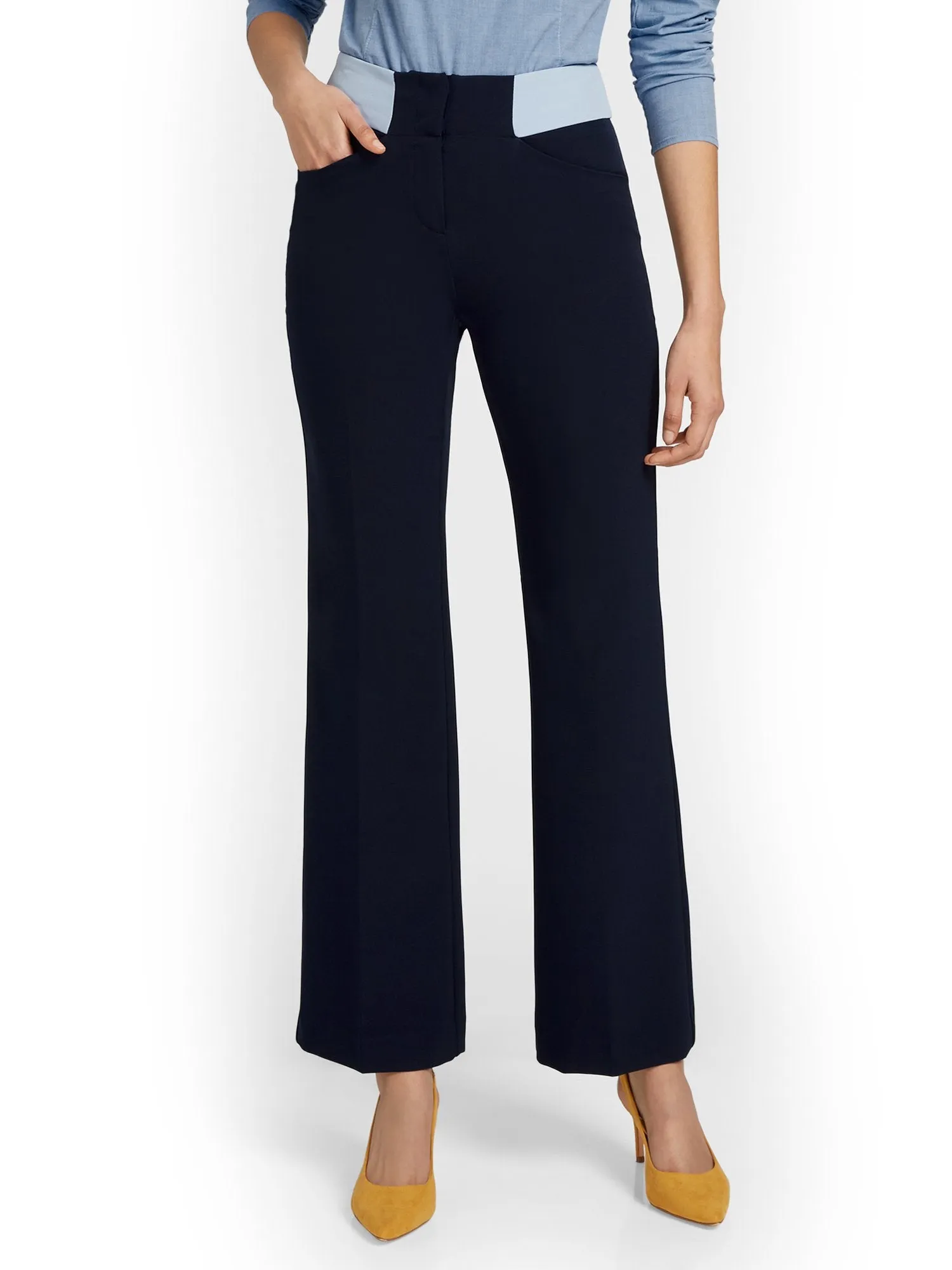Colorblock-Waist Wide-Leg Pant