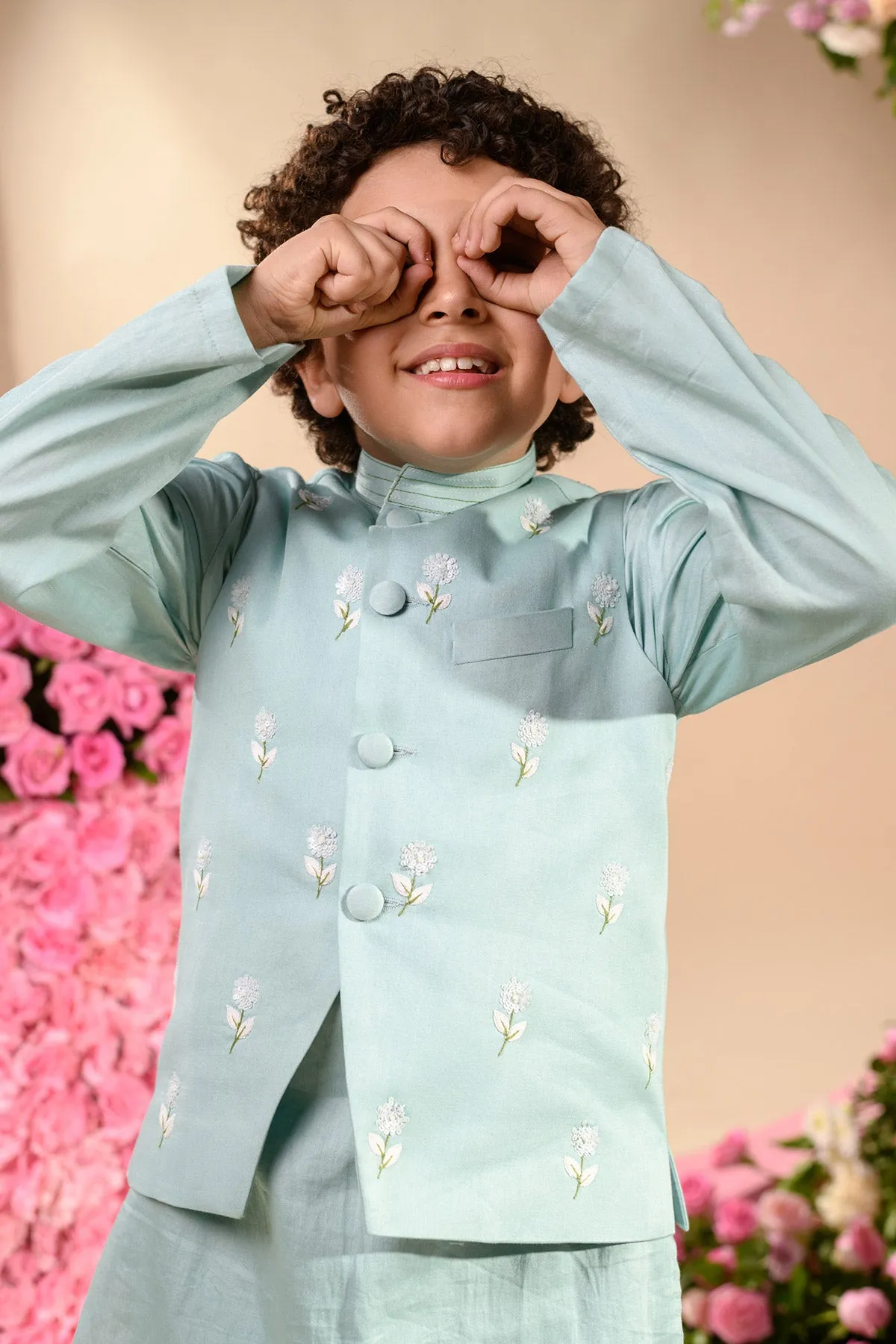 Dinaz - 

Embroidered Vegan Silk 

Blue Nehru Jacket