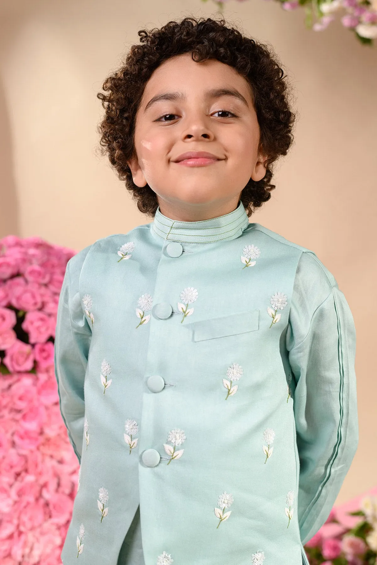 Dinaz - 

Embroidered Vegan Silk 

Blue Nehru Jacket