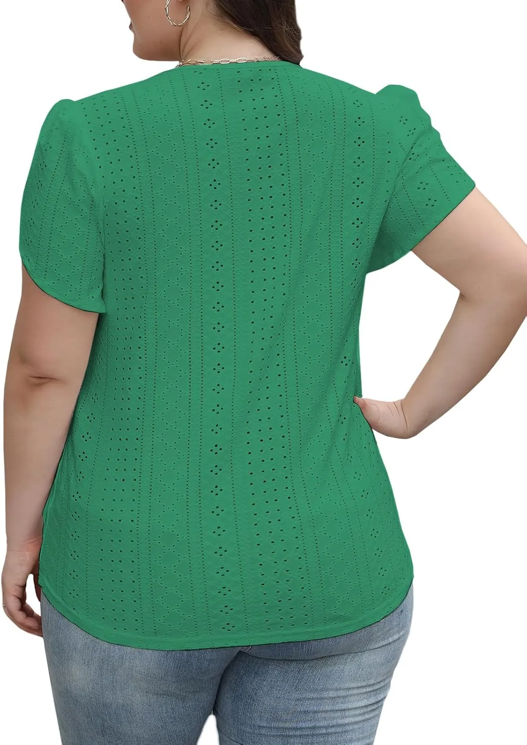 DOLNINE Women Plus Size Tops Summer Petal Short Sleeve Shirts Lace Trim V Neck Tunics Tee