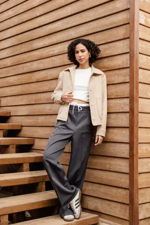 DOUBLE-WAISTBAND WIDE-LEG PANTS GREY