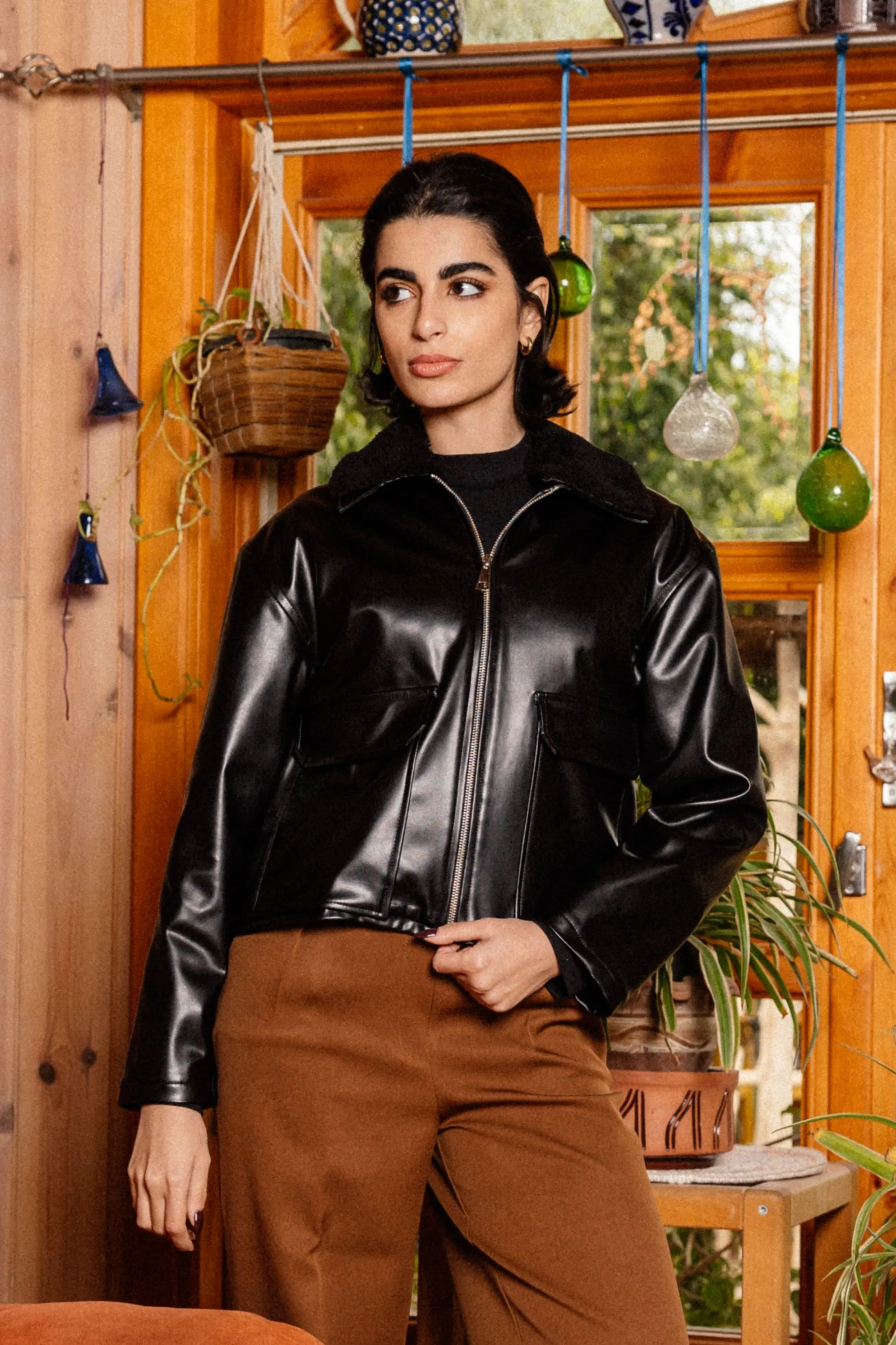 DOUBLE-WAISTBAND WIDE-LEG PANTS RUSSET