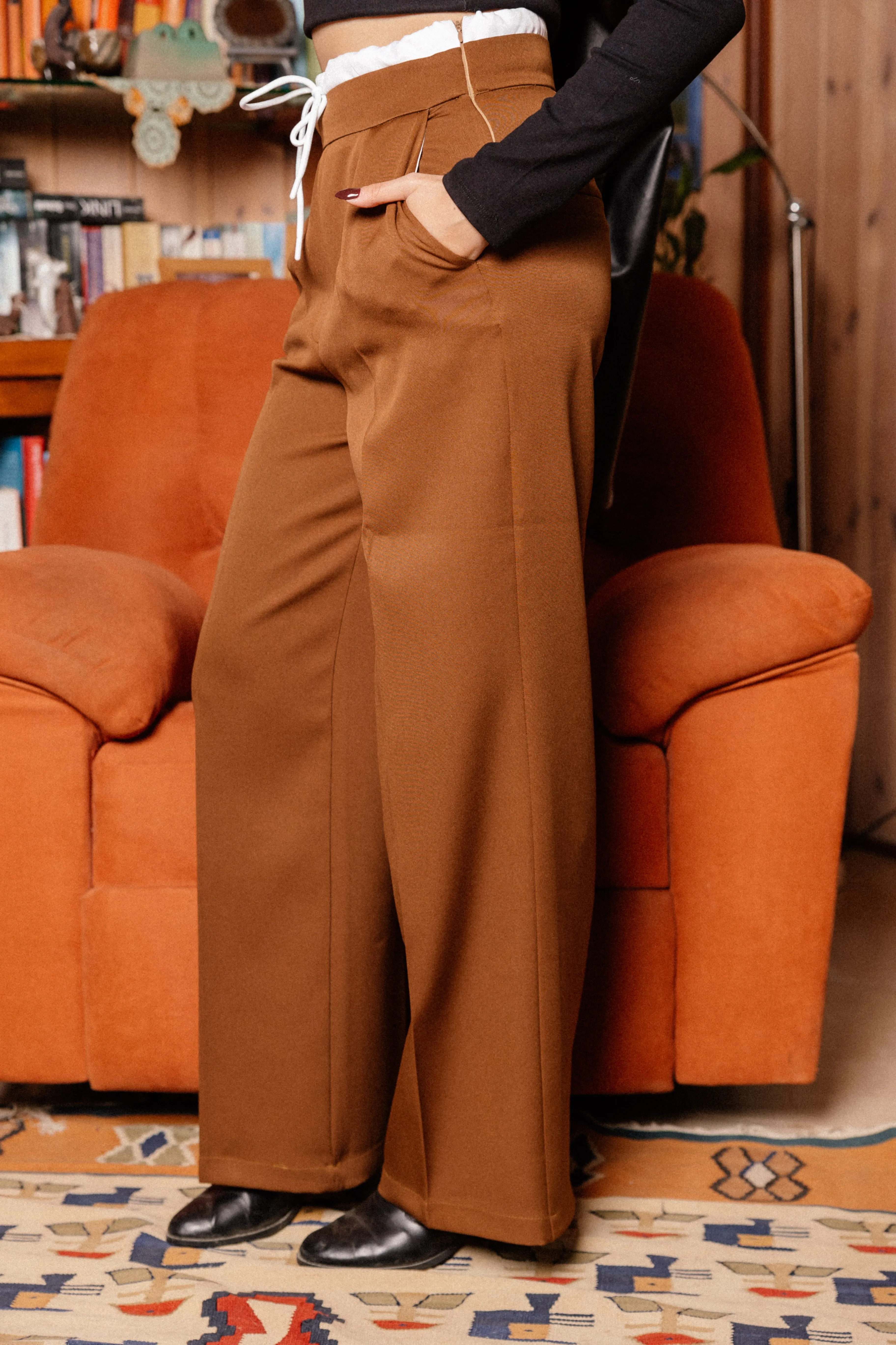 DOUBLE-WAISTBAND WIDE-LEG PANTS RUSSET