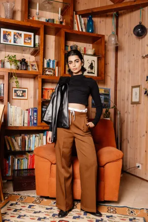 DOUBLE-WAISTBAND WIDE-LEG PANTS RUSSET