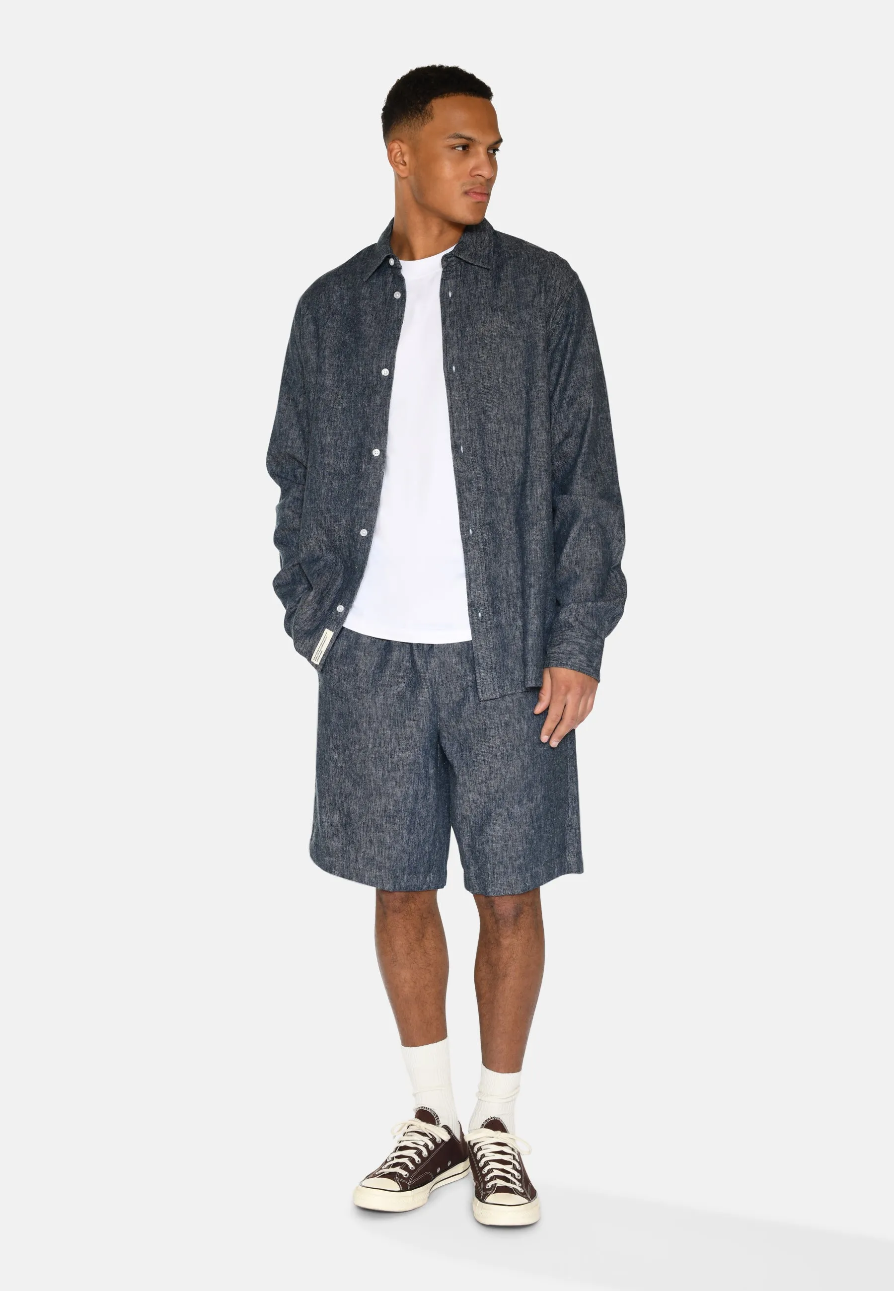 Douglas linen denim shirt 4128 - Sky Captain