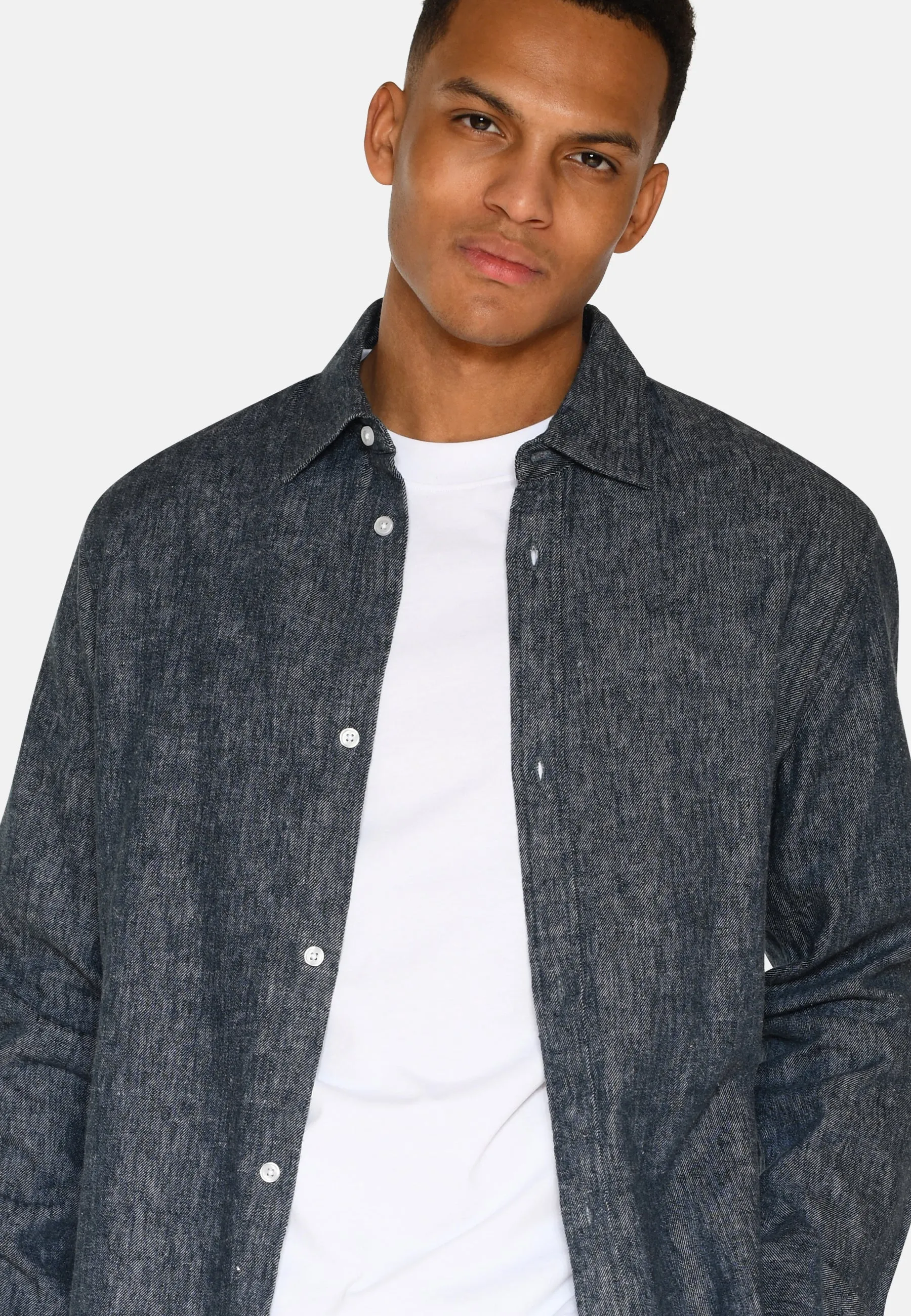 Douglas linen denim shirt 4128 - Sky Captain