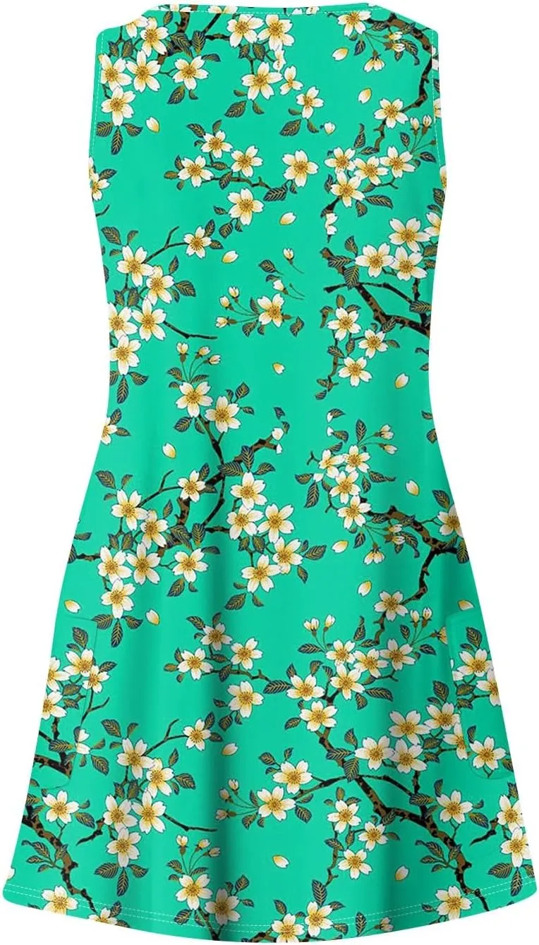 Dresses for Women 2025 Summer Floral Mini Dress V Neck Flowy Dresses Beach Sundress with Pockets