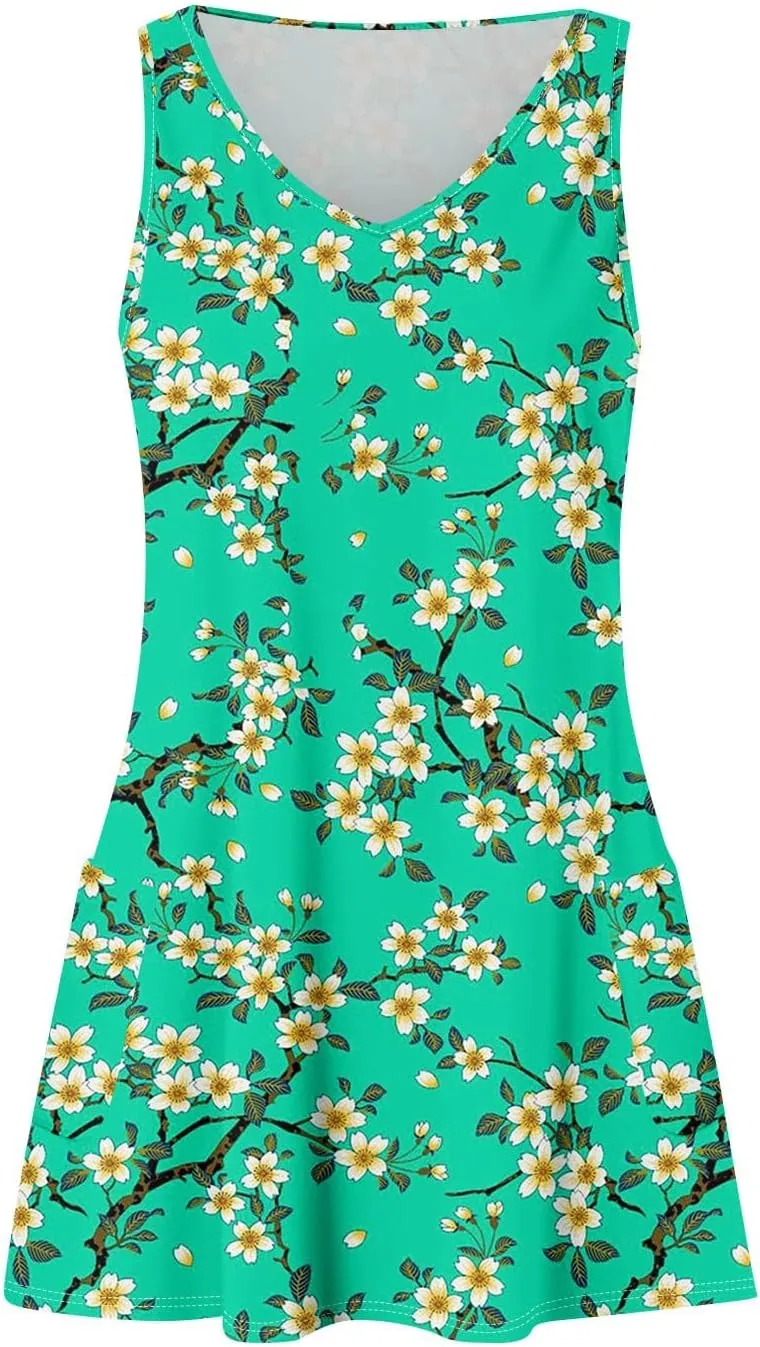 Dresses for Women 2025 Summer Floral Mini Dress V Neck Flowy Dresses Beach Sundress with Pockets