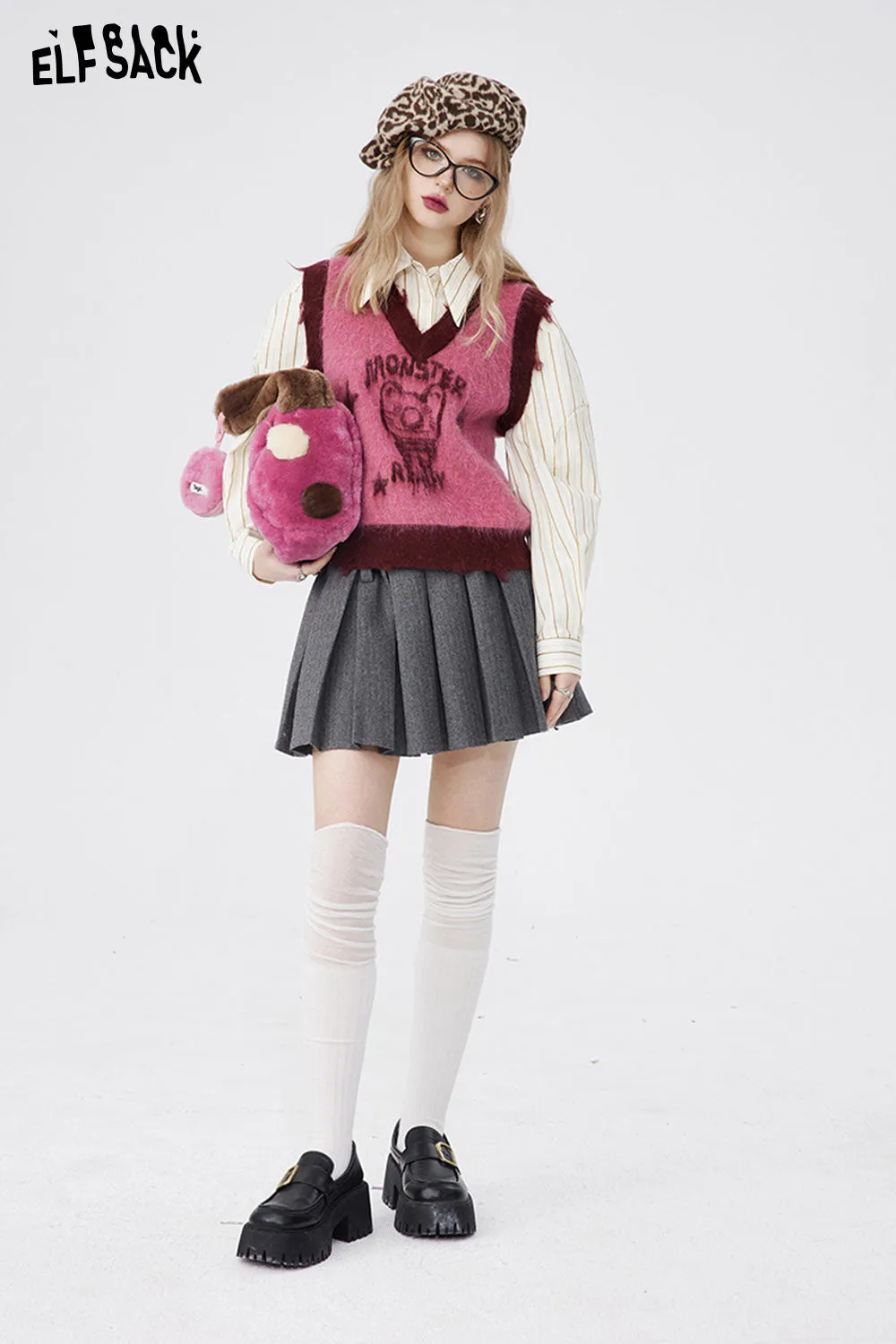 ELFSACK High Waist Woolen Skirts Womens Sexy Mini Skirts Vintage Pleated Skirt Korean Tennis Skirts Short 2024 Spring New
