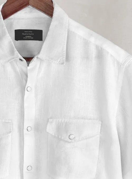 European White Linen Western Style Shirt