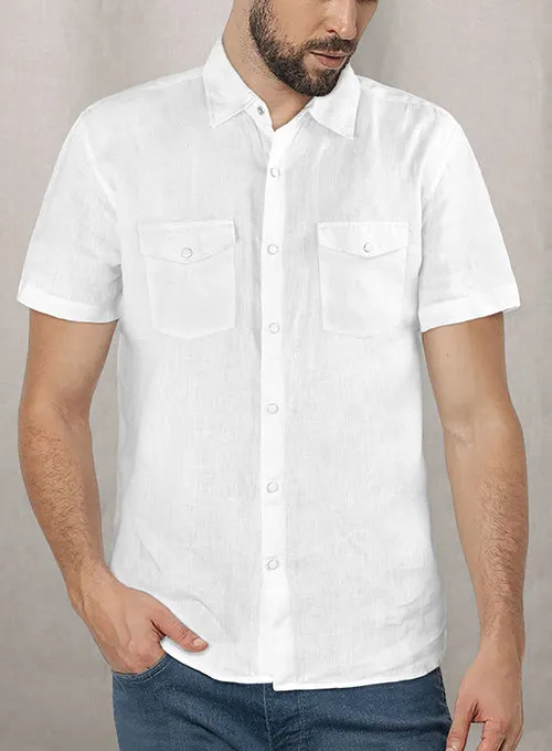 European White Linen Western Style Shirt