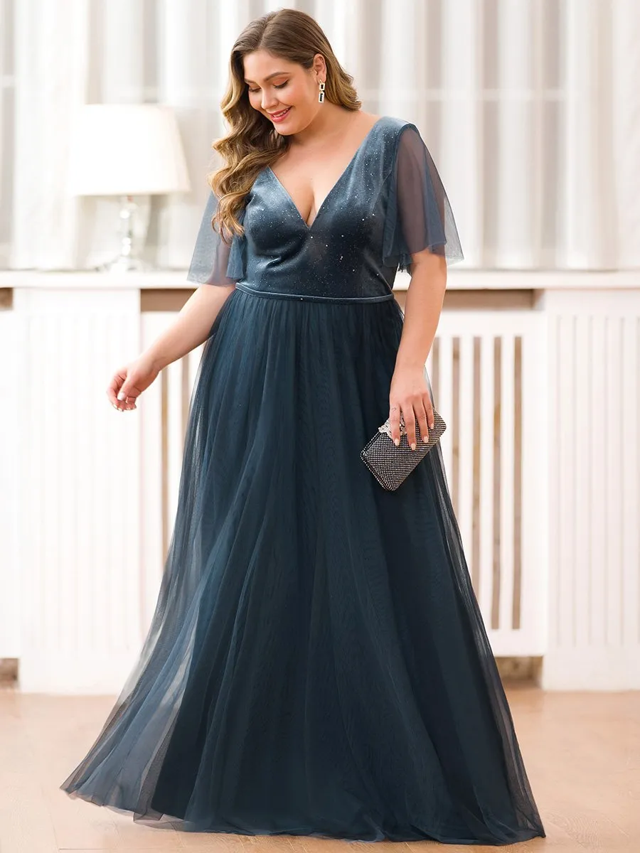 Ever-Pretty Plus Size Women's V-Neck Short Sleeve Floor Length Evening Dresses EP00889