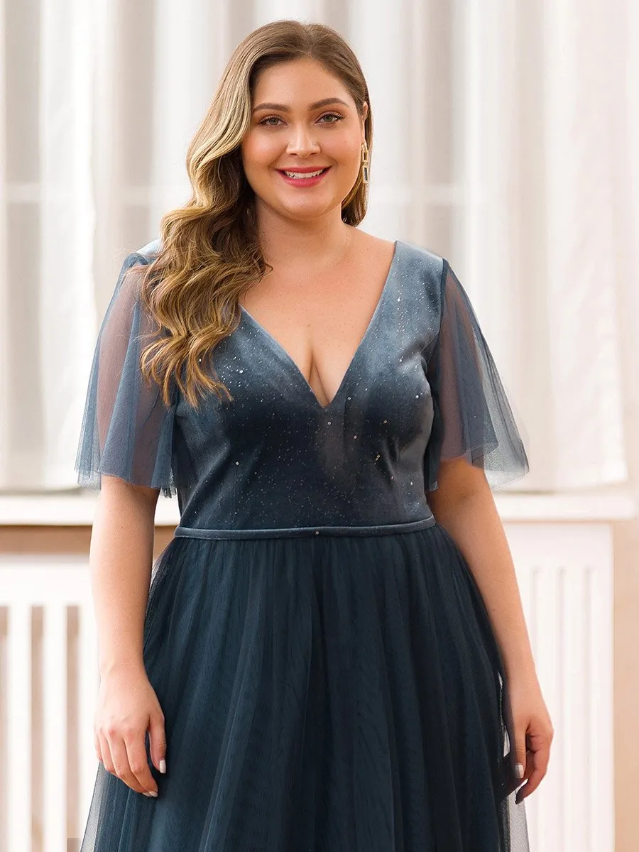 Ever-Pretty Plus Size Women's V-Neck Short Sleeve Floor Length Evening Dresses EP00889