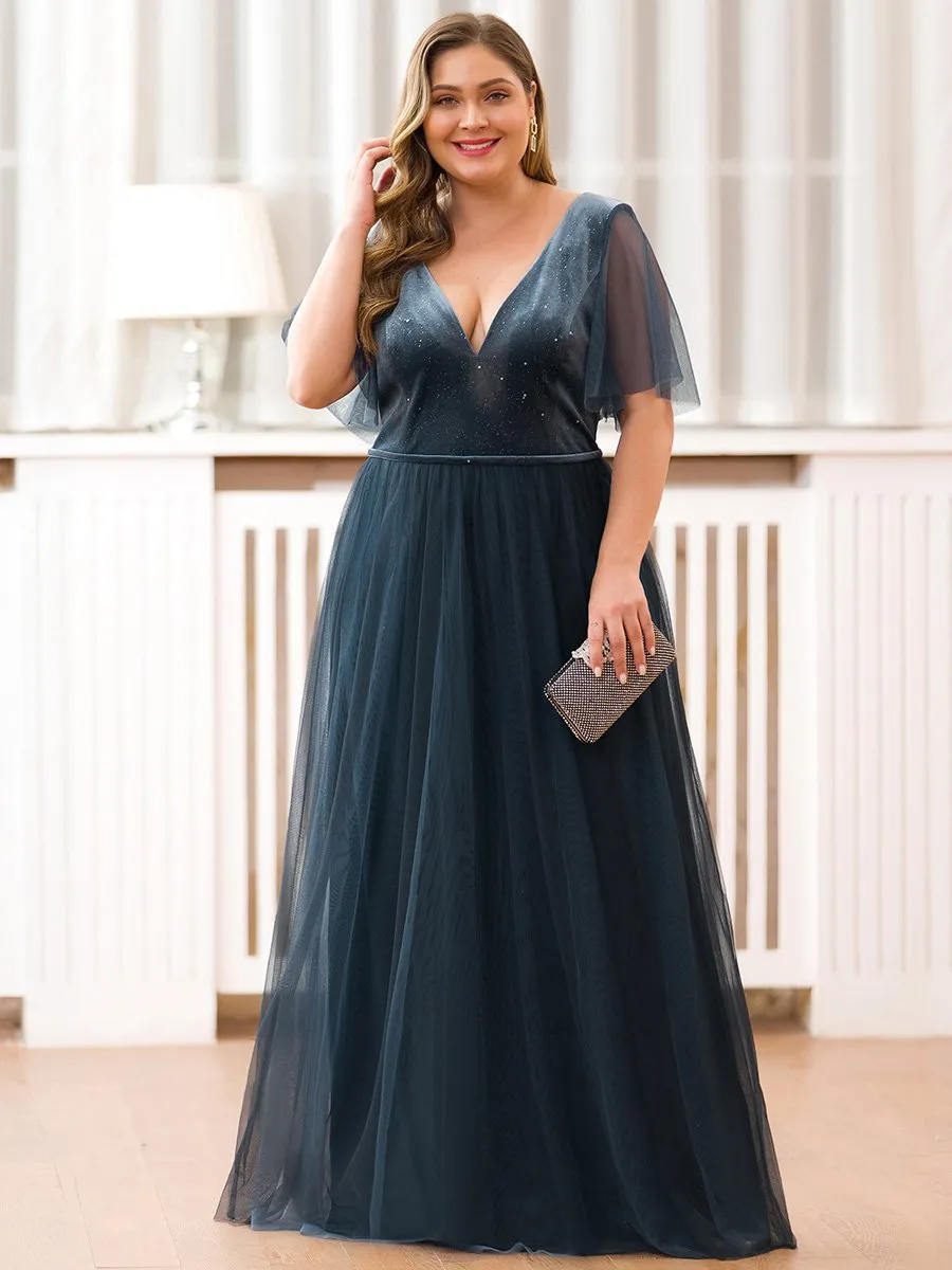 Ever-Pretty Plus Size Women's V-Neck Short Sleeve Floor Length Evening Dresses EP00889