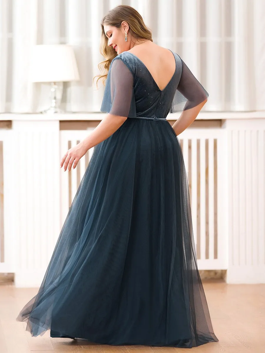 Ever-Pretty Plus Size Women's V-Neck Short Sleeve Floor Length Evening Dresses EP00889