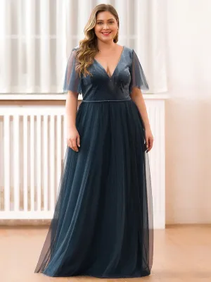 Ever-Pretty Plus Size Women's V-Neck Short Sleeve Floor Length Evening Dresses EP00889