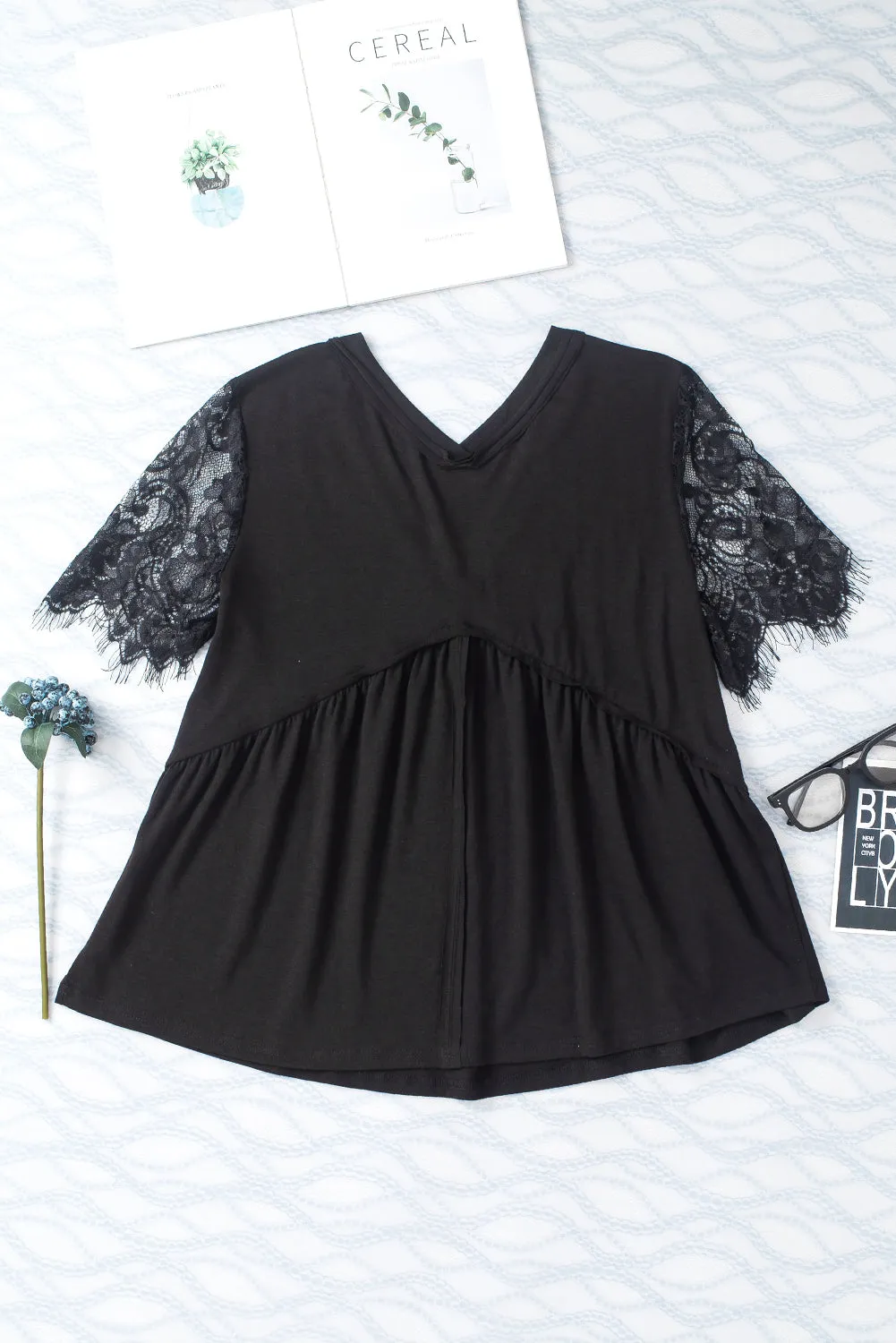 Eyelash Lace Ruffle Babydoll Top
