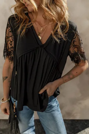 Eyelash Lace Ruffle Babydoll Top