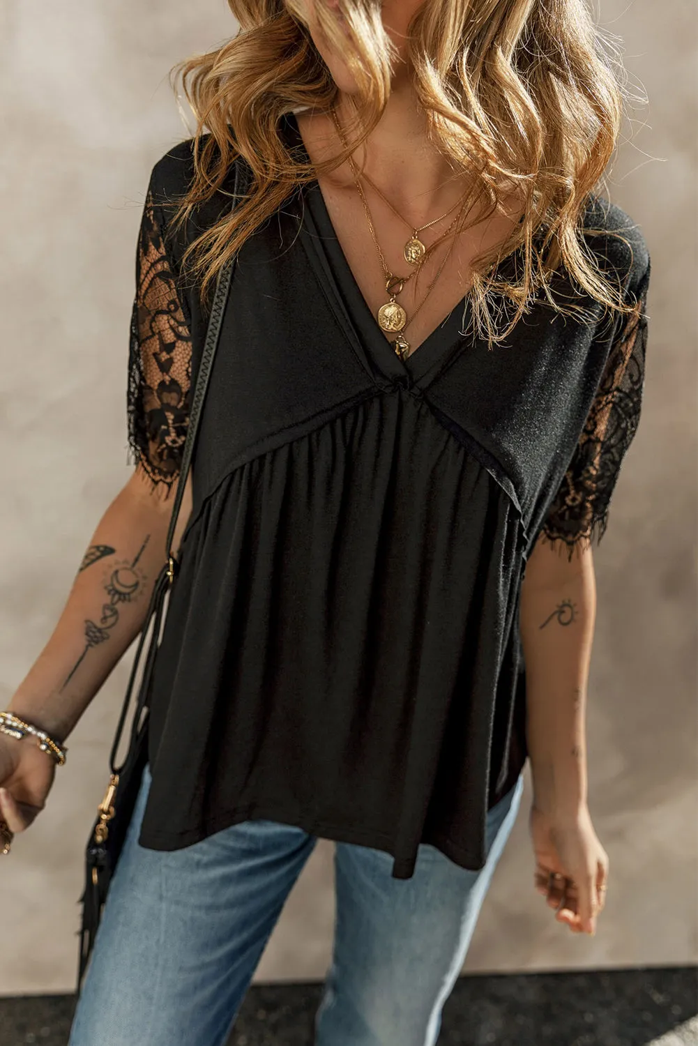 Eyelash Lace Ruffle Babydoll Top