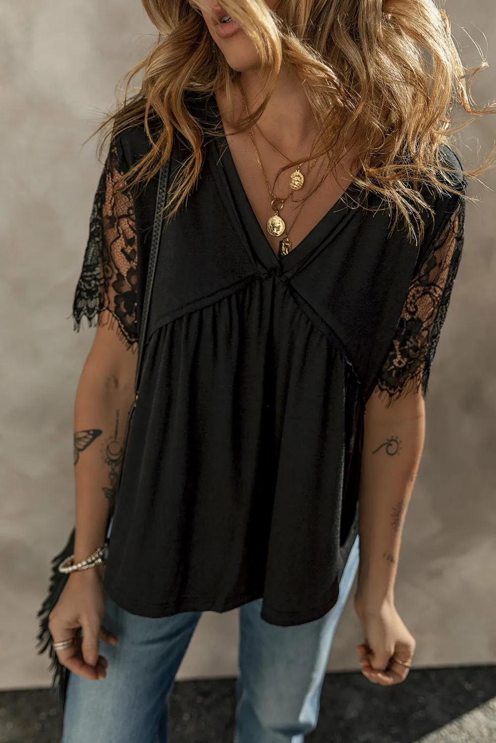 Eyelash Lace Ruffle Babydoll Top