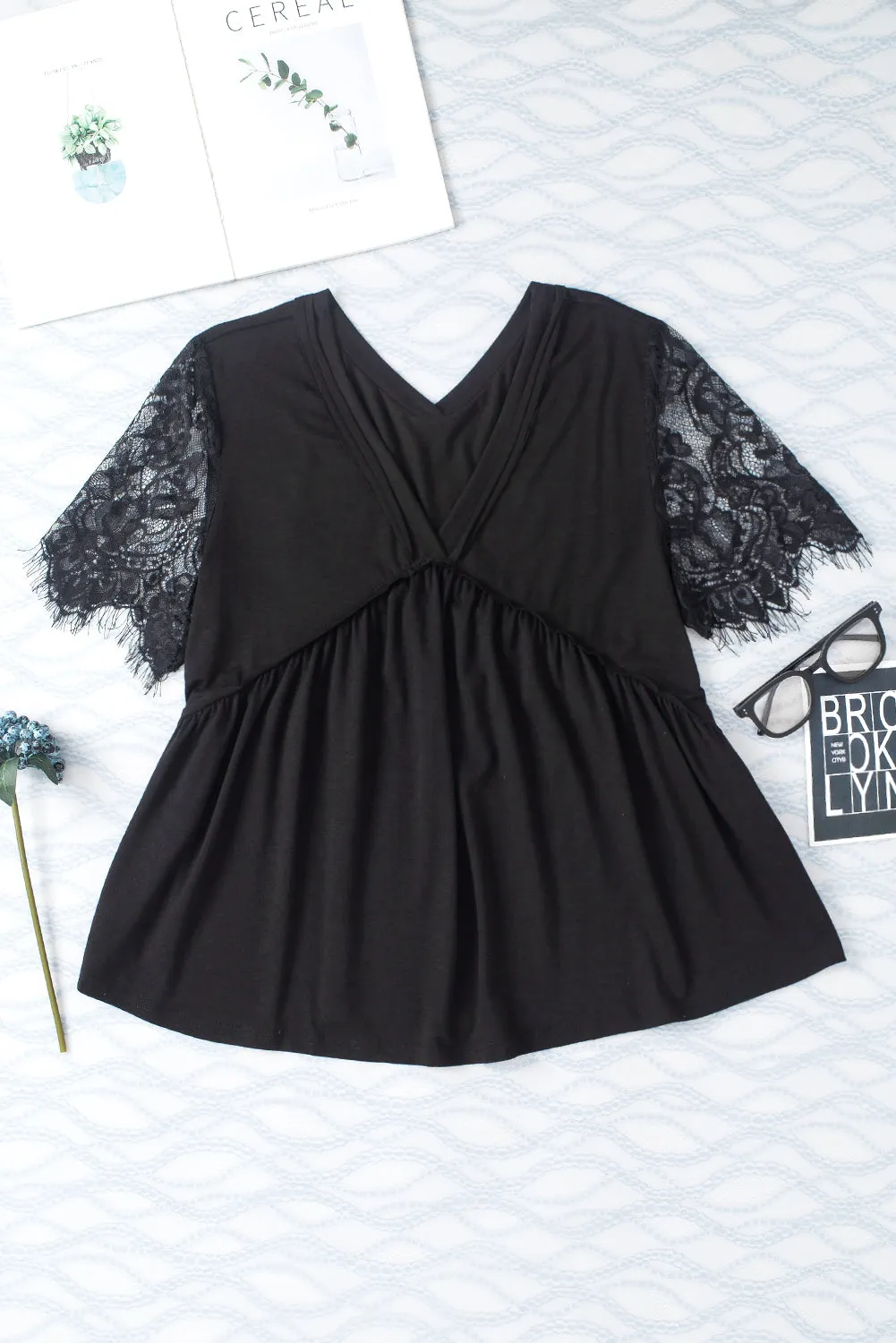 Eyelash Lace Ruffle Babydoll Top