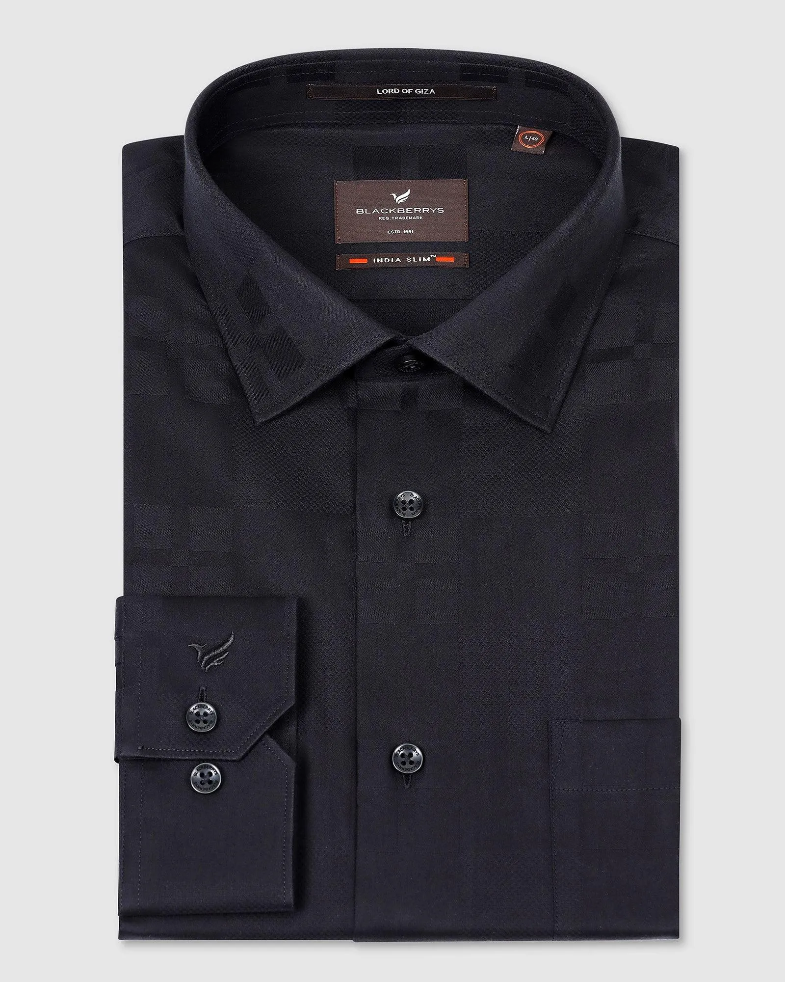 Formal Black Jacquard Shirt - Cyan