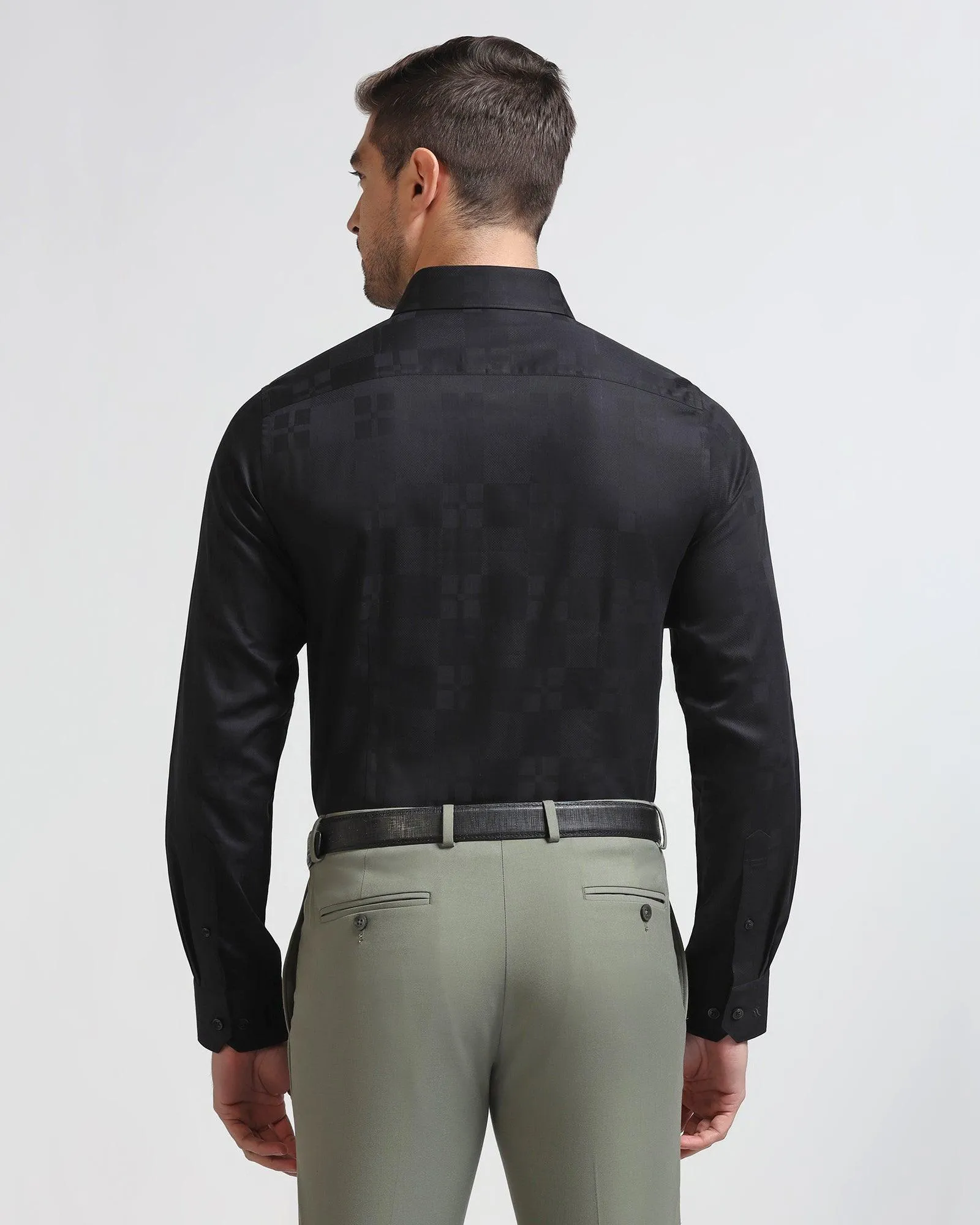 Formal Black Jacquard Shirt - Cyan